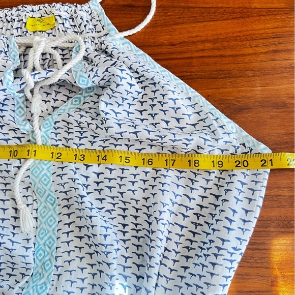 Roberta Roller Rabbit White Blue Block Print Halter Neck Cotton Dress Large - Picture 10 of 12
